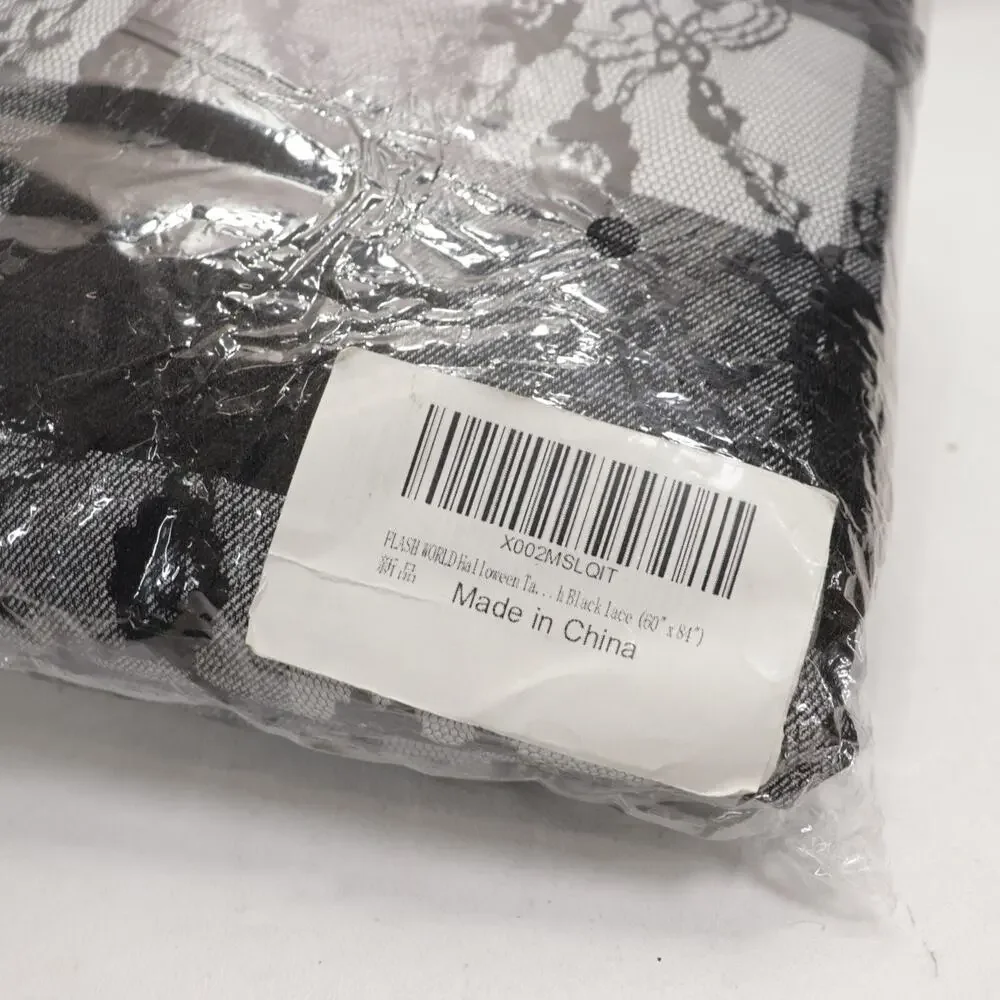 Flash World Reversible Tablecloth Black White Check Lace Rectangle 60X84 in